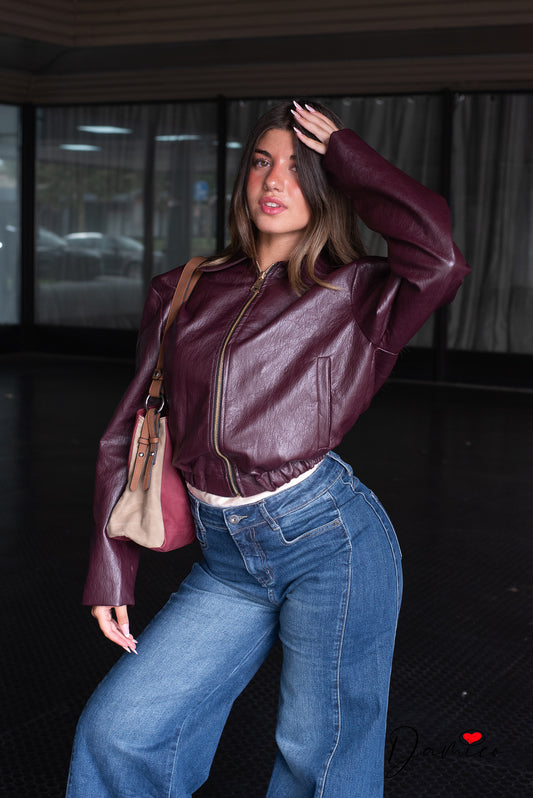 Bomber ecopelle zip e colletto