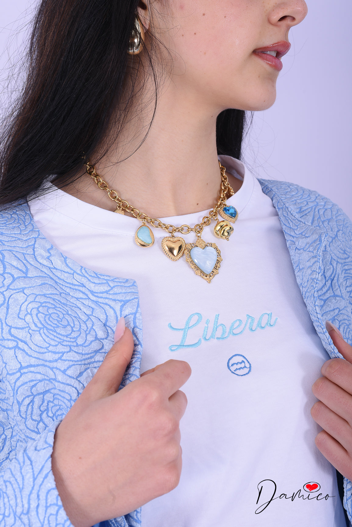 Sacred hearts and gems necklace