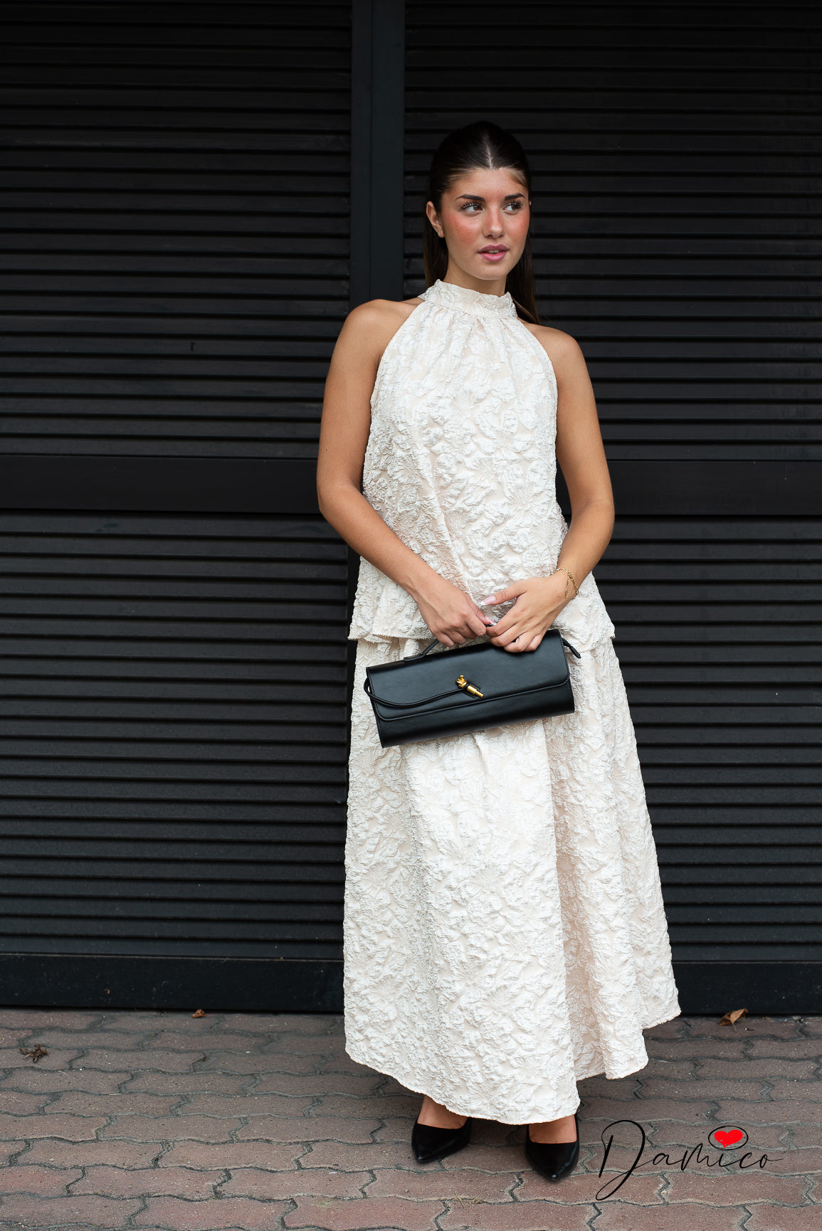 Canotta halter A jacquard cloqué