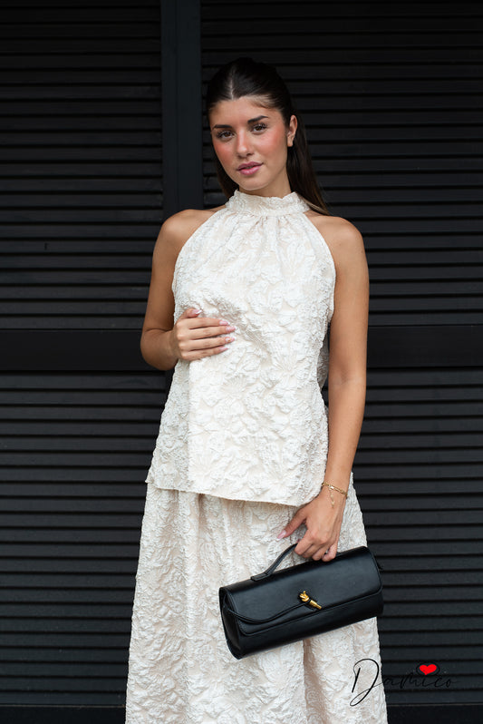 Canotta halter A jacquard cloqué