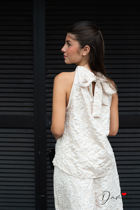 Canotta halter A jacquard cloqué
