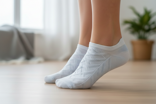Damico Shop white cotton ankle socks with a subtle zigzag pattern and reinforced heel.